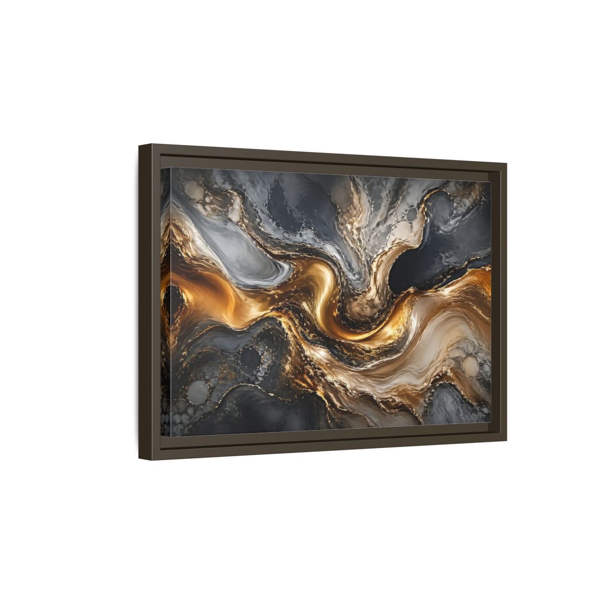 Side Mockup 5. Abstract Abstract Swirls Gold And Grey shown as stretched canvas wall art