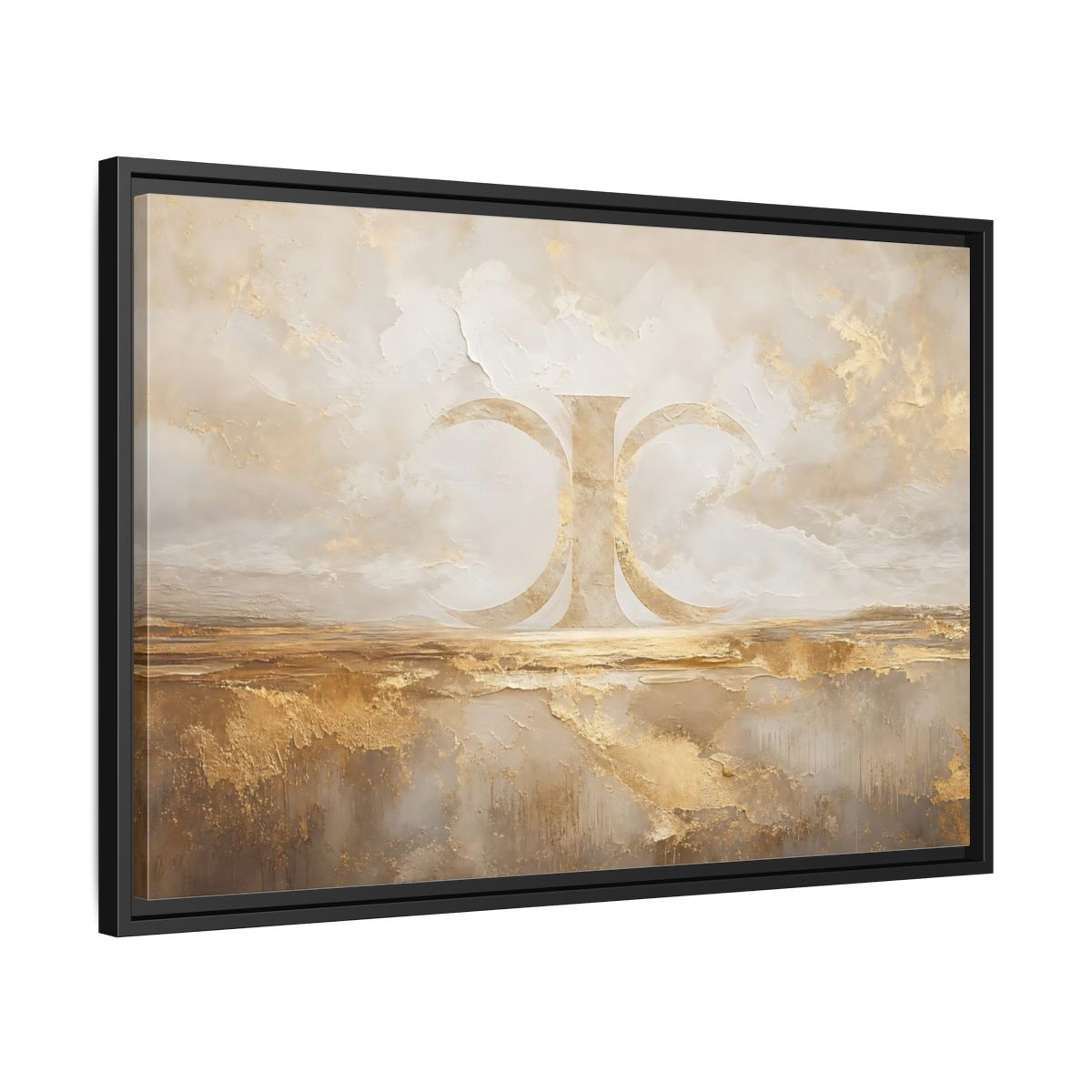 Side Mockup 14. Abstract Abstract Symbol Gold And Cream Abstract shown as stretched canvas wall art