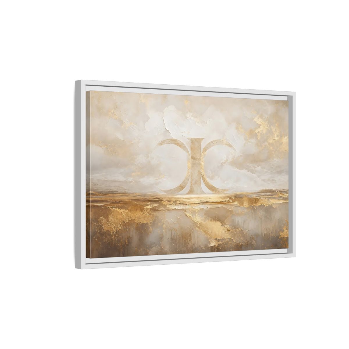 Side Mockup 1. Abstract Abstract Symbol Gold And Cream Abstract shown as stretched canvas wall art