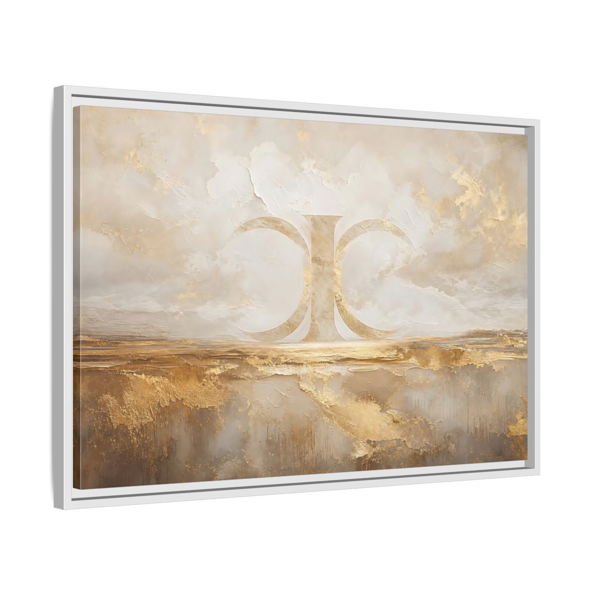 Side Mockup 10. Abstract Abstract Symbol Gold And Cream Abstract shown as stretched canvas wall art