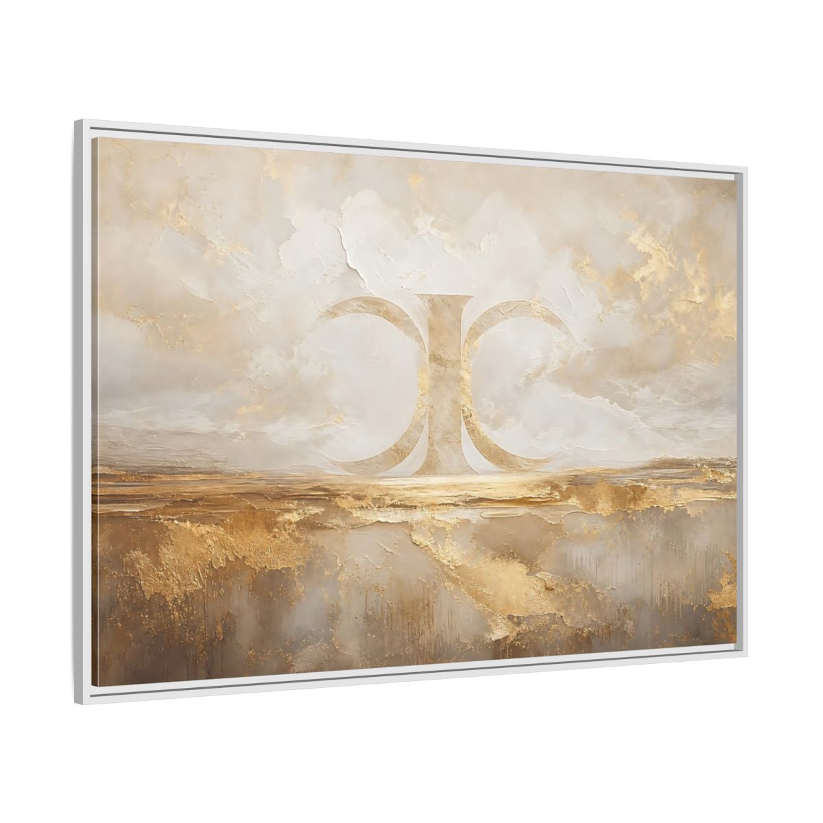 Side Mockup 7. Abstract Abstract Symbol Gold And Cream Abstract shown as stretched canvas wall art
