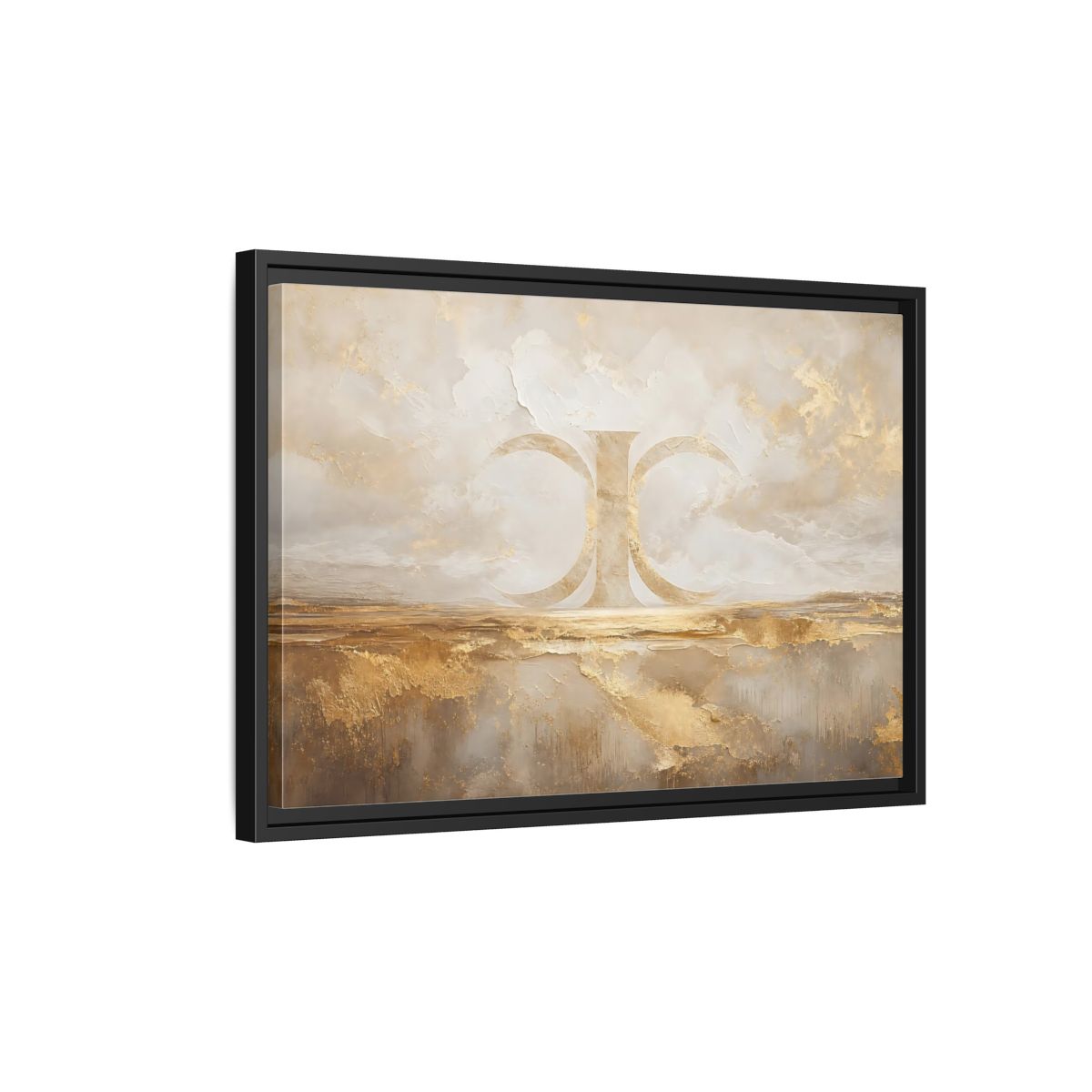 Side Mockup 3. Abstract Abstract Symbol Gold And Cream Abstract shown as stretched canvas wall art