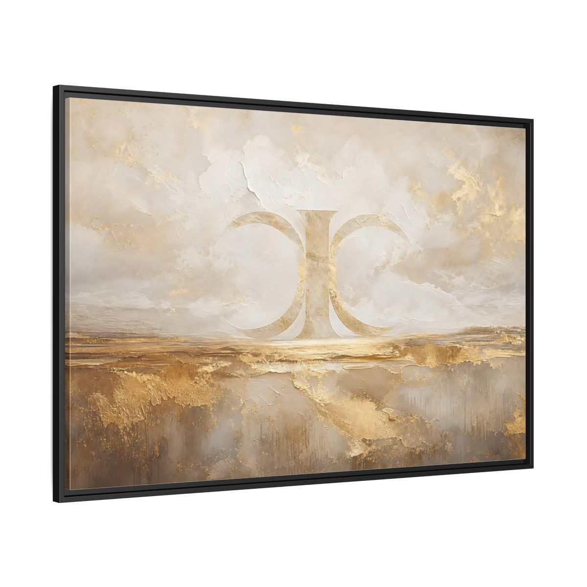 Side Mockup 12. Abstract Abstract Symbol Gold And Cream Abstract shown as stretched canvas wall art