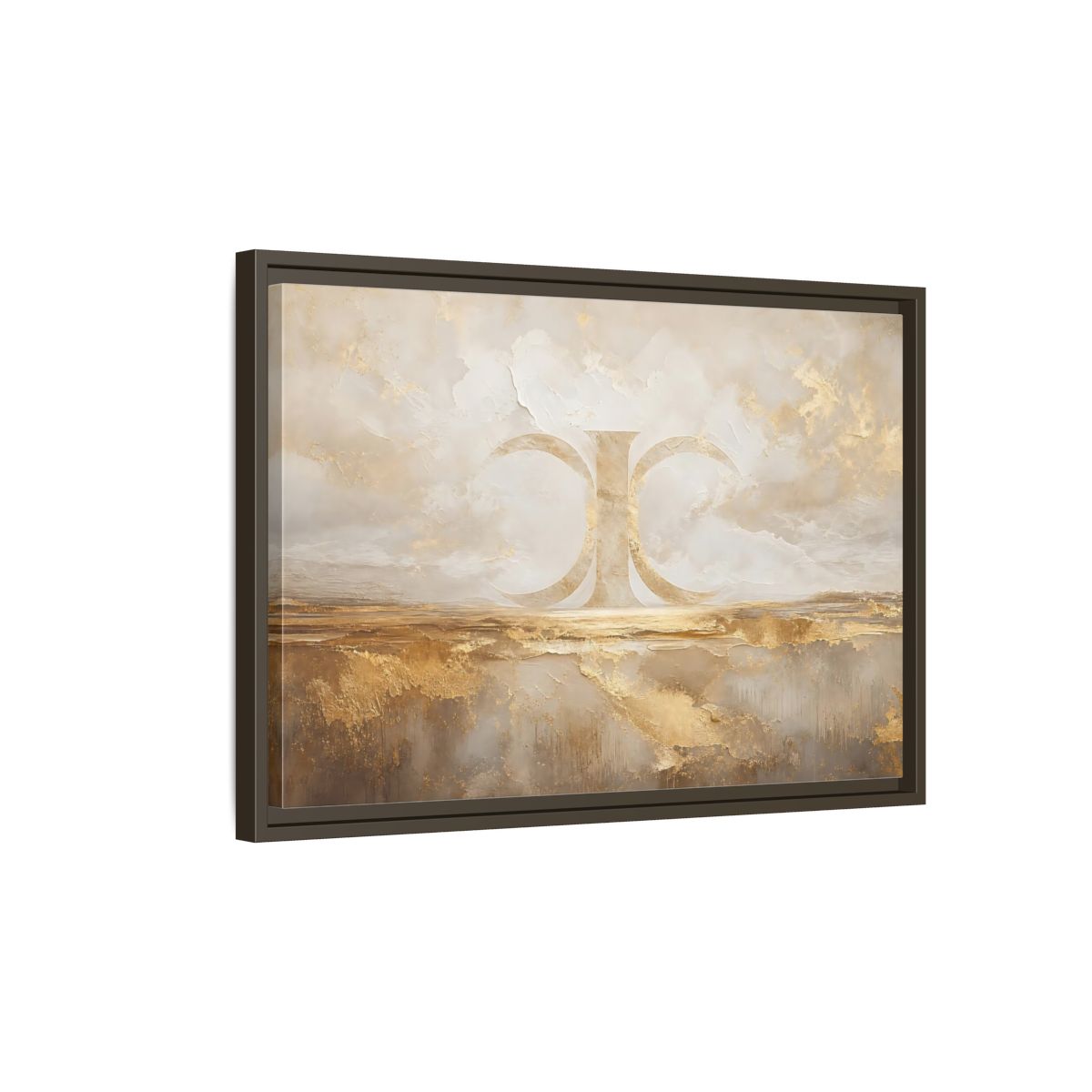 Side Mockup 2. Abstract Abstract Symbol Gold And Cream Abstract shown as stretched canvas wall art