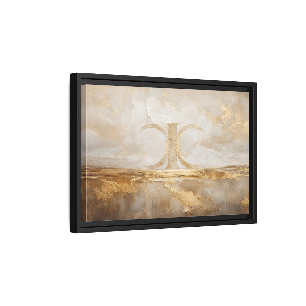 Side Mockup 6. Abstract Abstract Symbol Gold And Cream Abstract shown as stretched canvas wall art