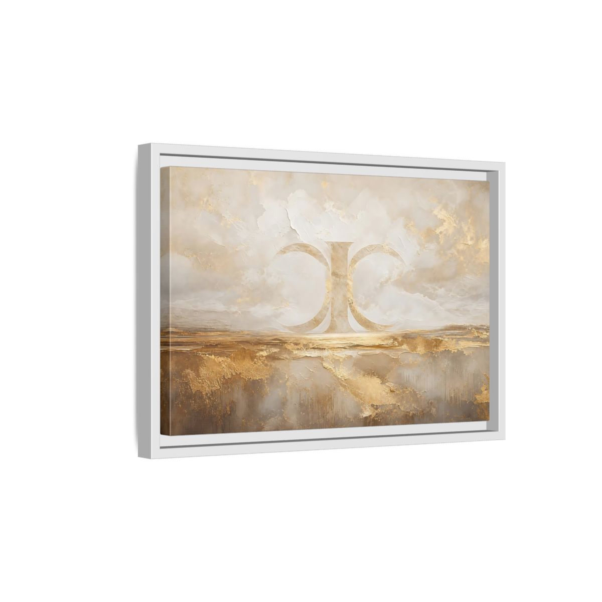 Side Mockup 4. Abstract Abstract Symbol Gold And Cream Abstract shown as stretched canvas wall art