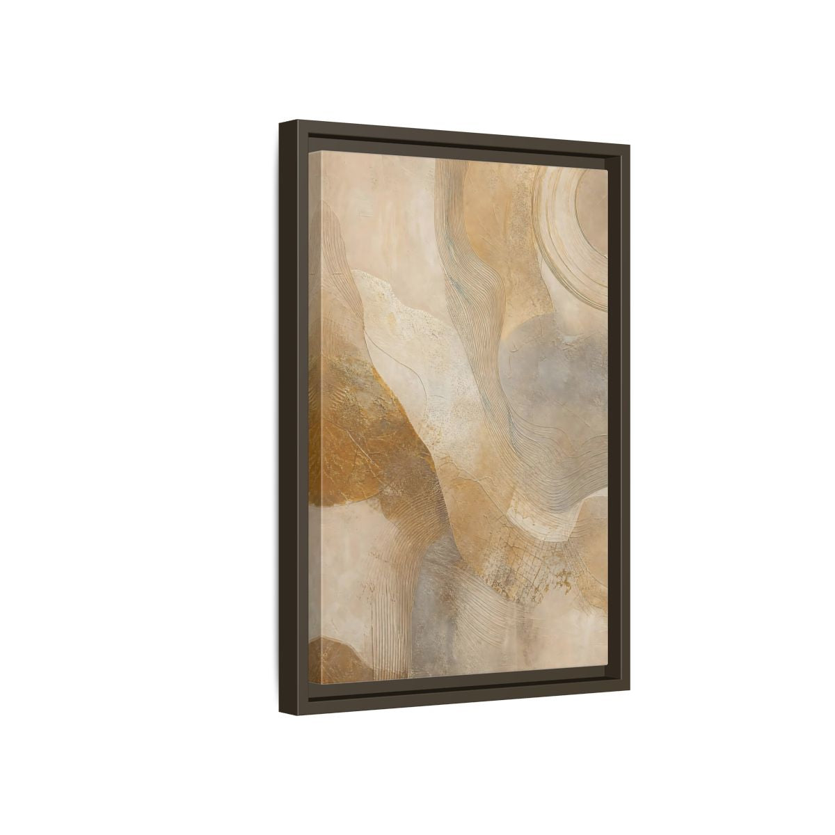 Side Mockup 5. Abstract Abstract Texture Beige And Gold shown as stretched canvas wall art
