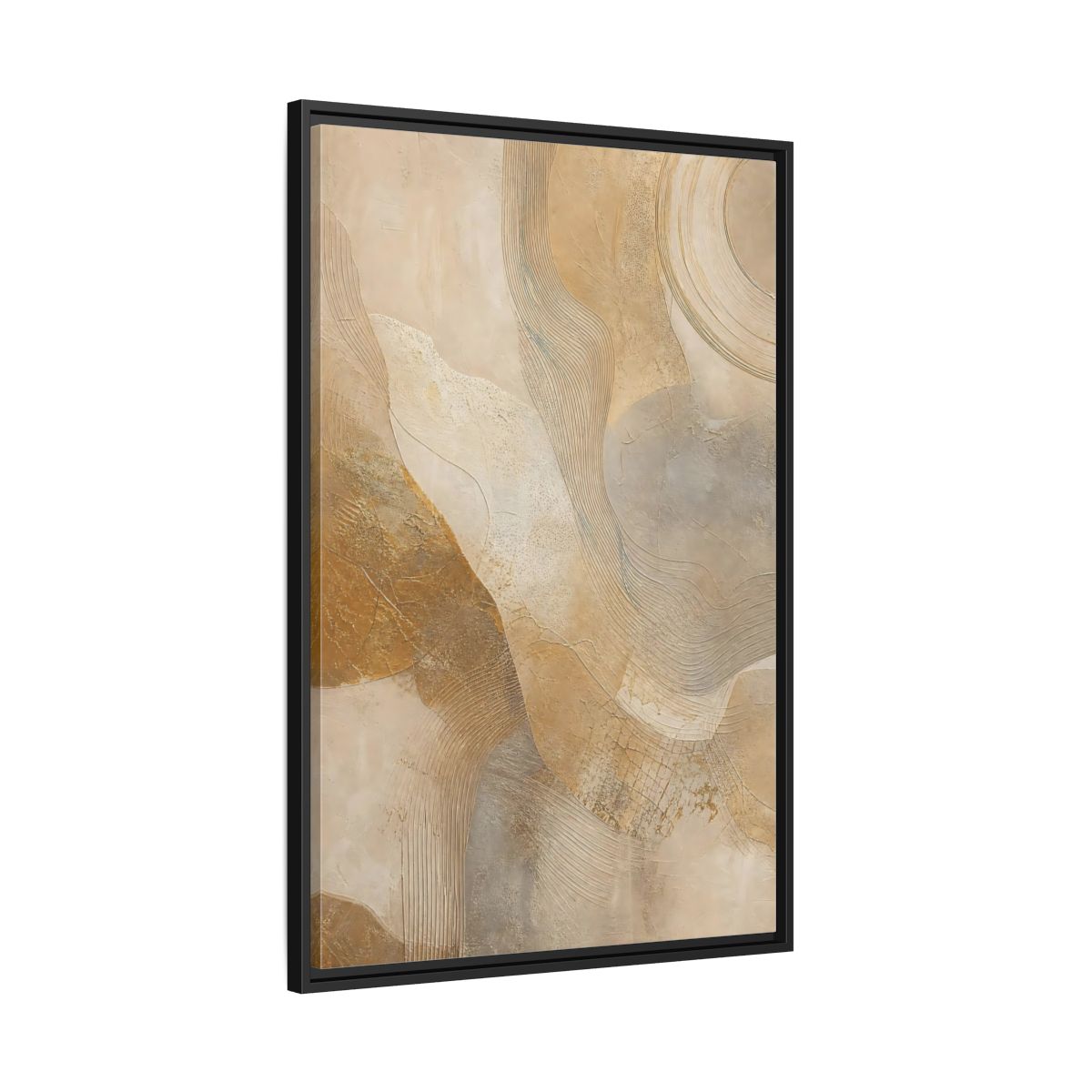 Side Mockup 13. Abstract Abstract Texture Beige And Gold shown as stretched canvas wall art