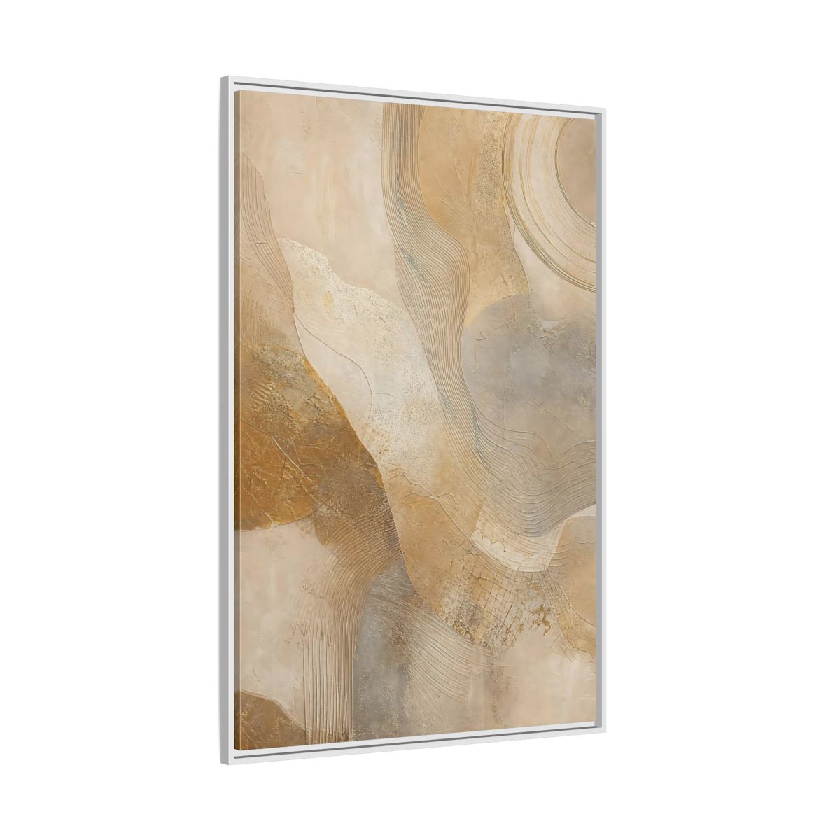 Side Mockup 7. Abstract Abstract Texture Beige And Gold shown as stretched canvas wall art