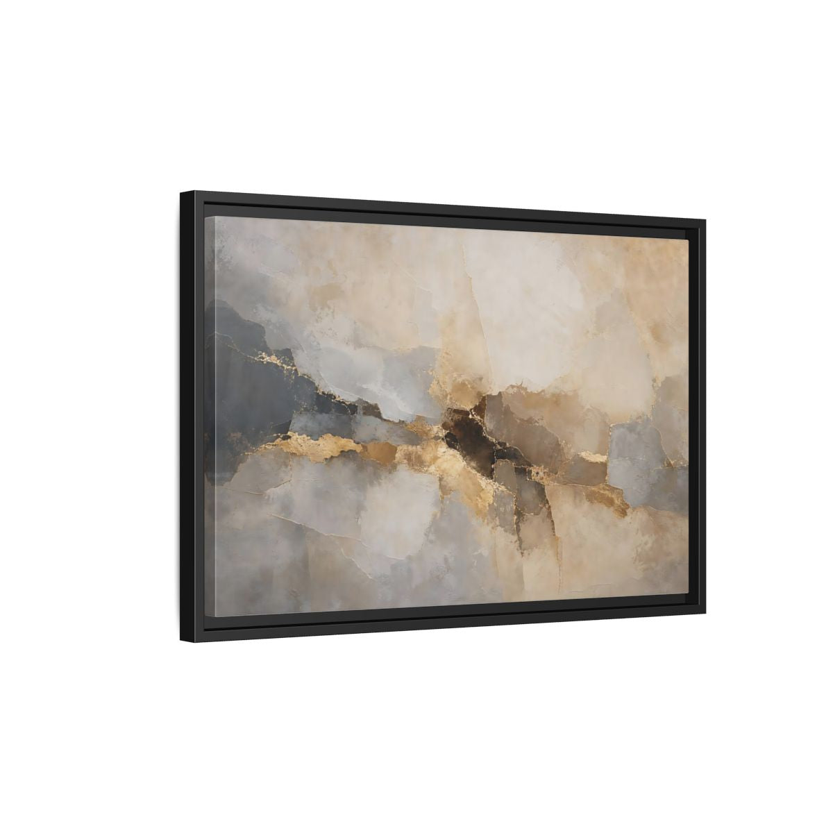 Side Mockup 3. Abstract Abstract Texture Gold And Gray Abstract shown as stretched canvas wall art