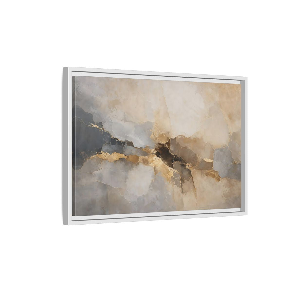 Side Mockup 1. Abstract Abstract Texture Gold And Gray Abstract shown as stretched canvas wall art