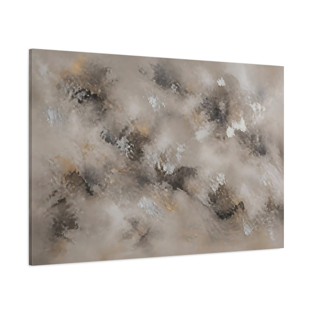 Side Mockup 1. Abstract Abstract Texture Neutral Gold Silver shown as stretched canvas wall art