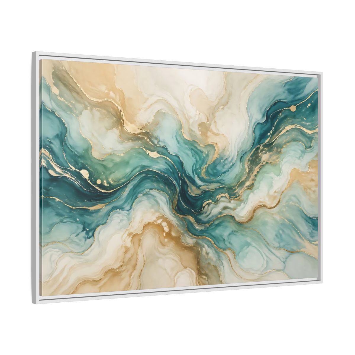Side Mockup 7. Abstract Abstract Texture Teal Gold Abstract shown as stretched canvas wall art