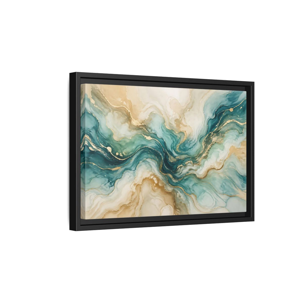 Side Mockup 6. Abstract Abstract Texture Teal Gold Abstract shown as stretched canvas wall art