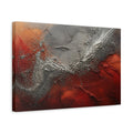 Side Mockup 4. Abstract Textured Art Red Silver Abstract shown as stretched canvas wall art