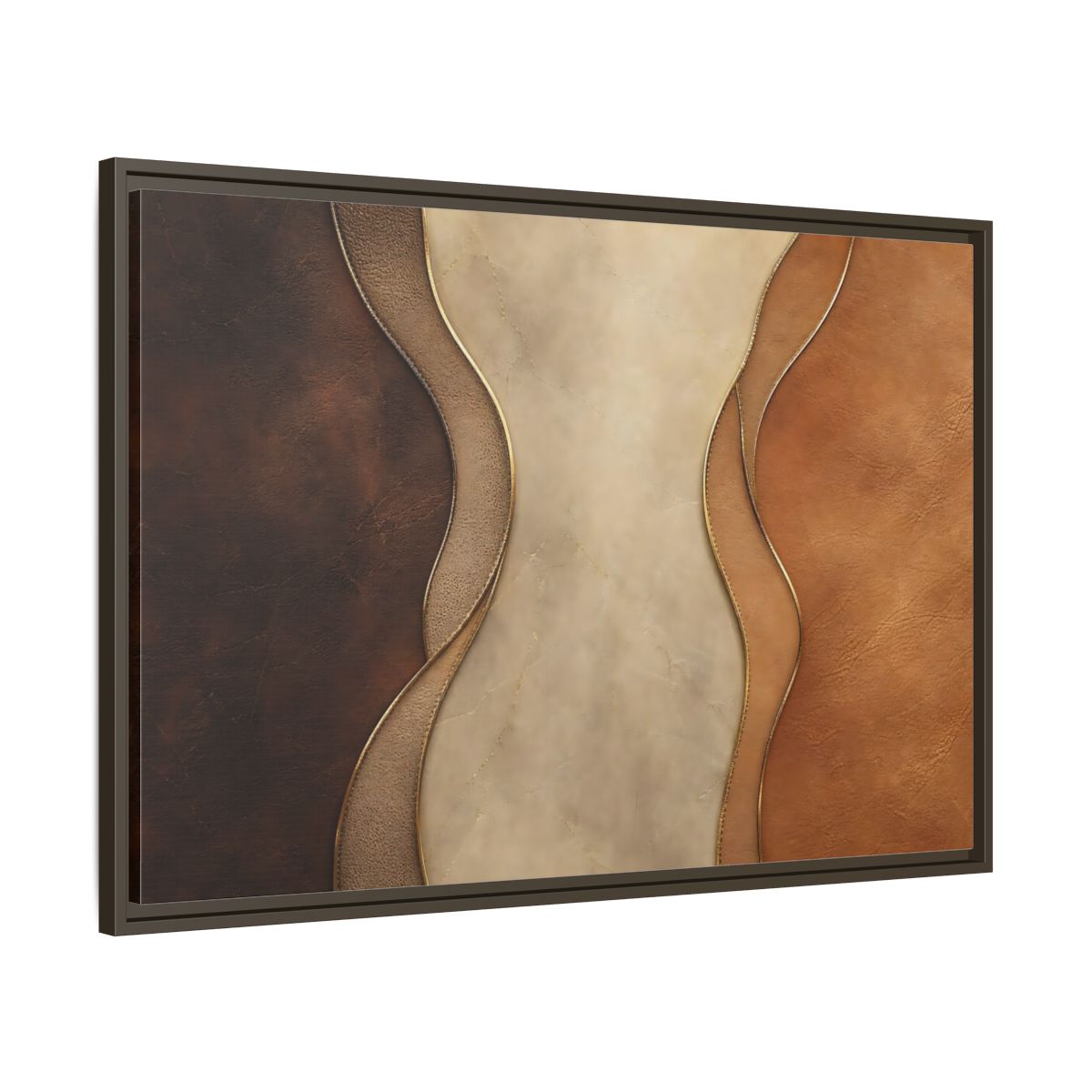 Main Mockup. Abstract Textured Layers Brown Beige Gold shown as stretched canvas wall art