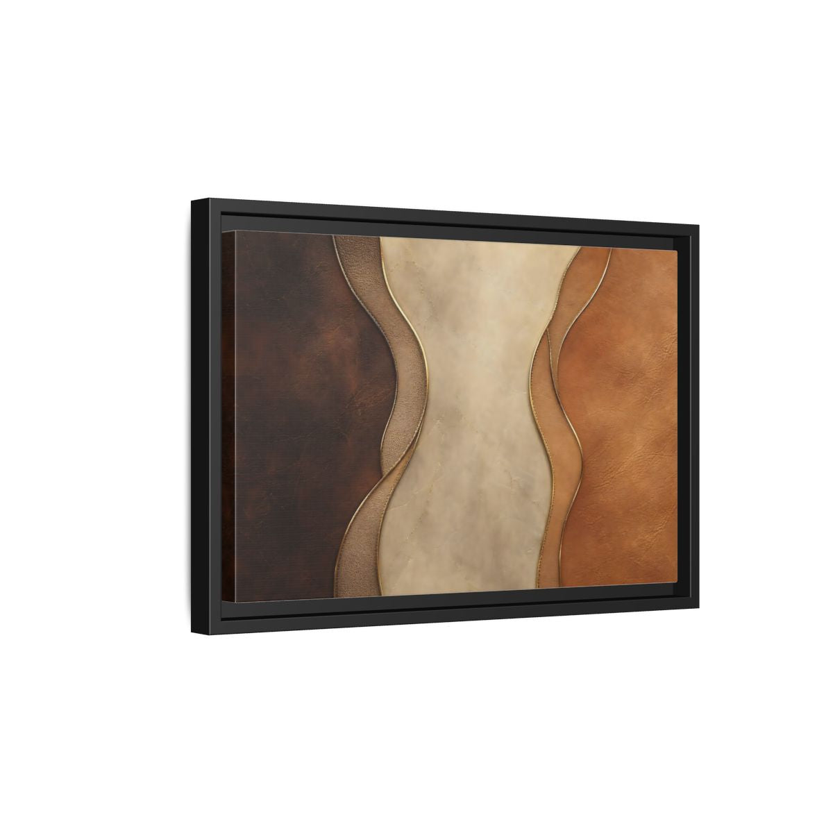 Side Mockup 6. Abstract Textured Layers Brown Beige Gold shown as stretched canvas wall art