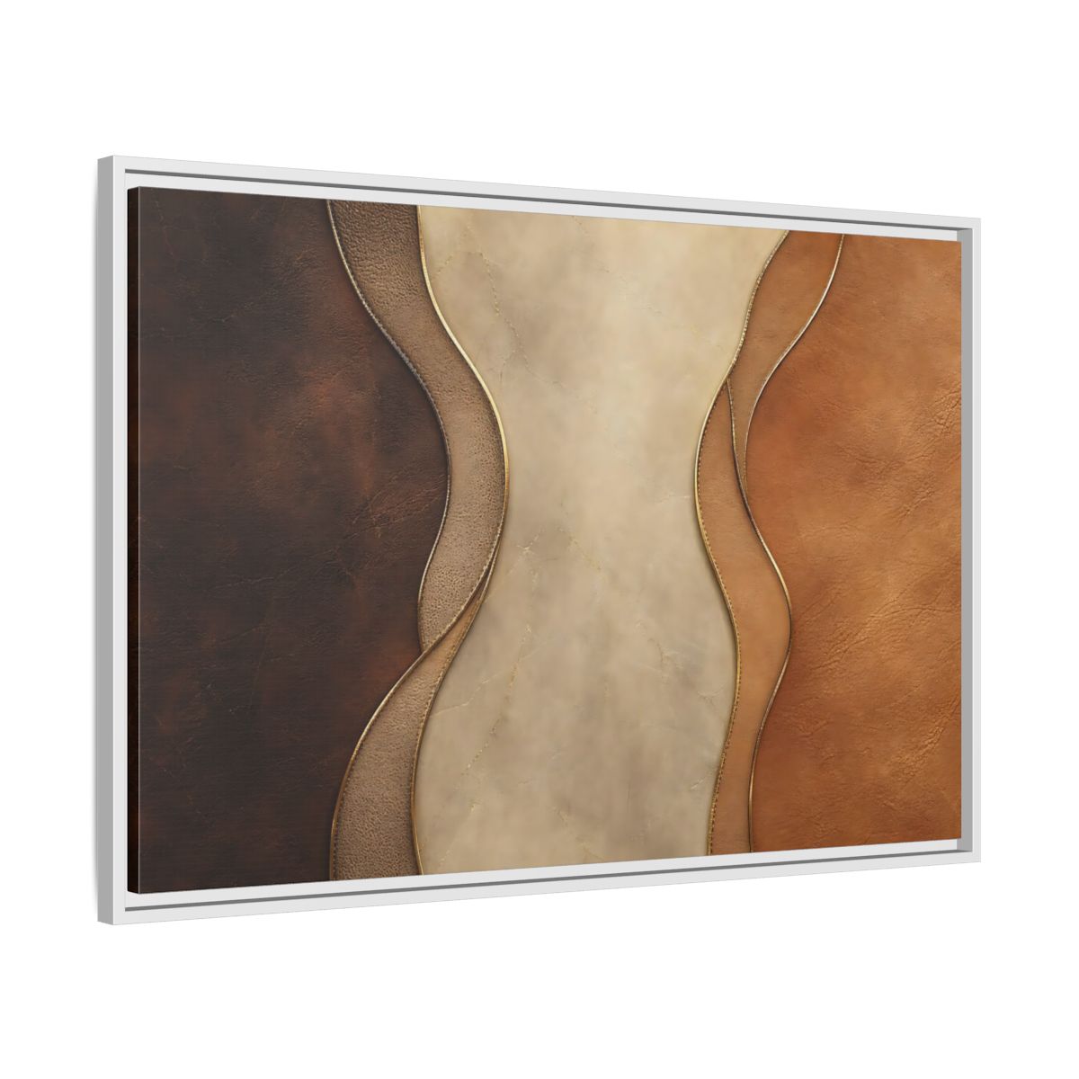 Side Mockup 9. Abstract Textured Layers Brown Beige Gold shown as stretched canvas wall art