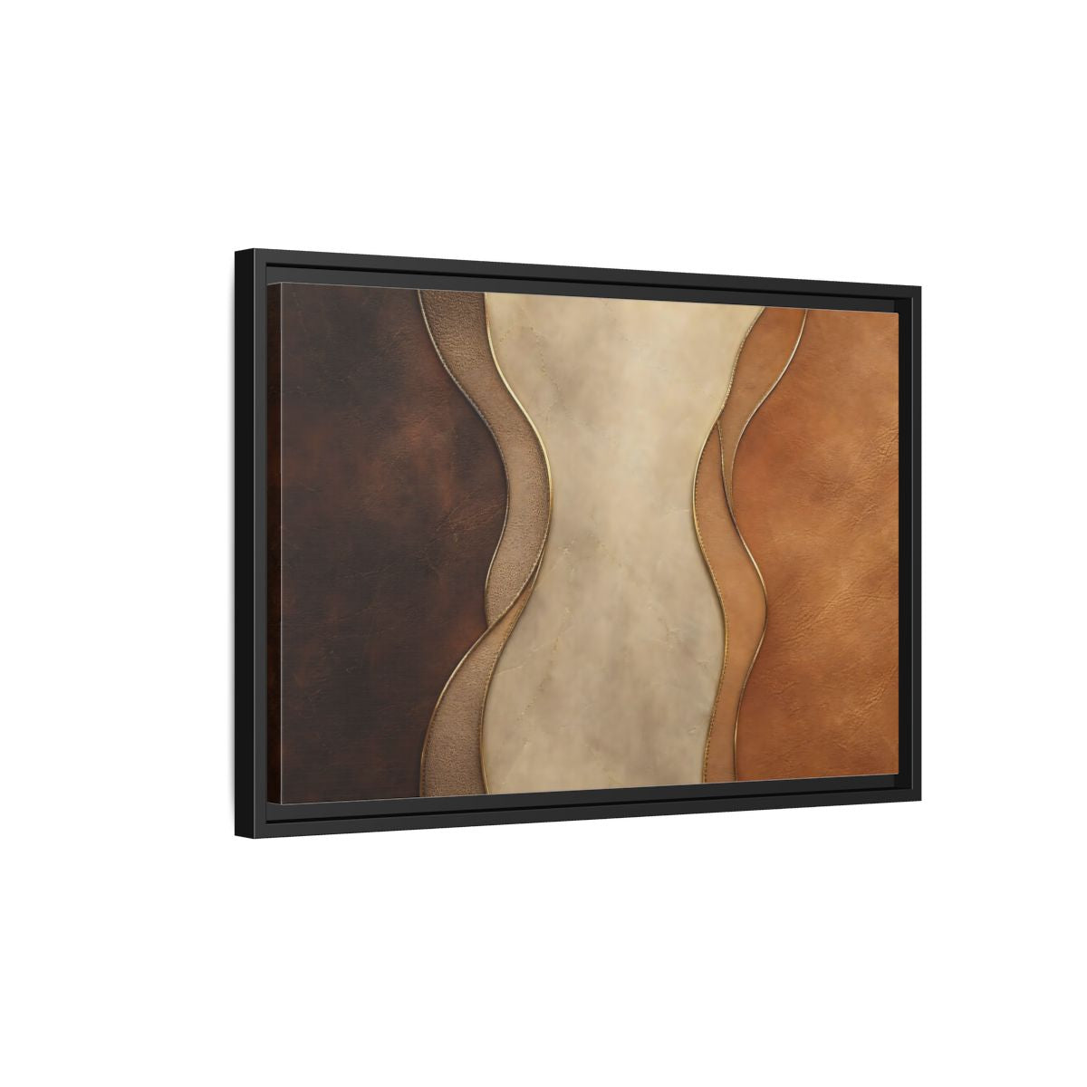 Side Mockup 3. Abstract Textured Layers Brown Beige Gold shown as stretched canvas wall art