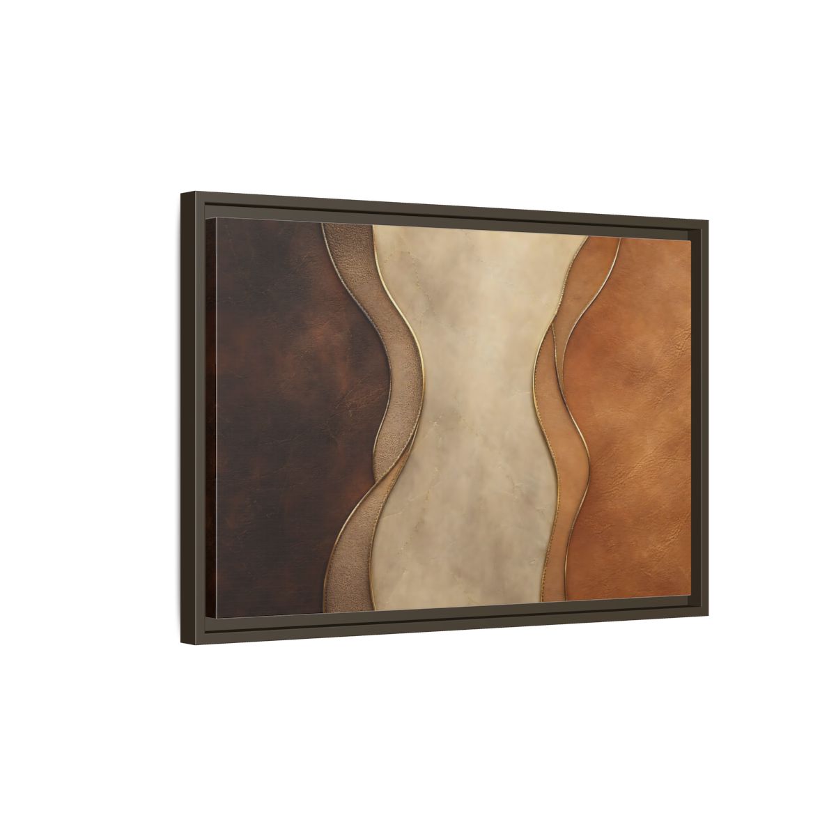 Side Mockup 2. Abstract Textured Layers Brown Beige Gold shown as stretched canvas wall art