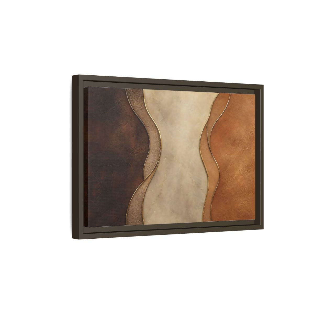 Side Mockup 5. Abstract Textured Layers Brown Beige Gold shown as stretched canvas wall art
