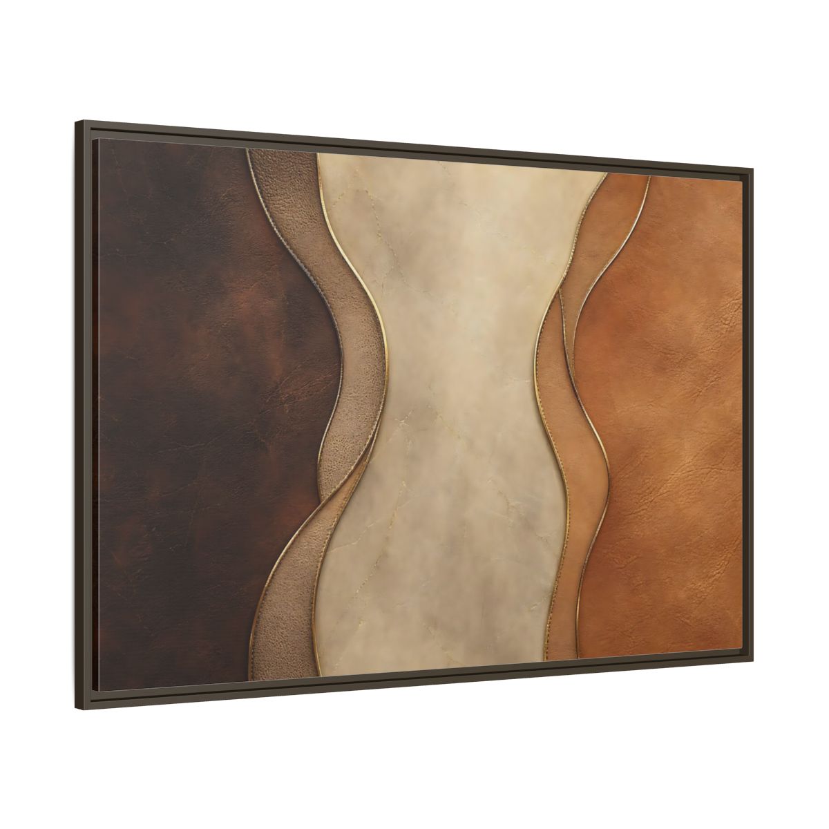 Side Mockup 8. Abstract Textured Layers Brown Beige Gold shown as stretched canvas wall art