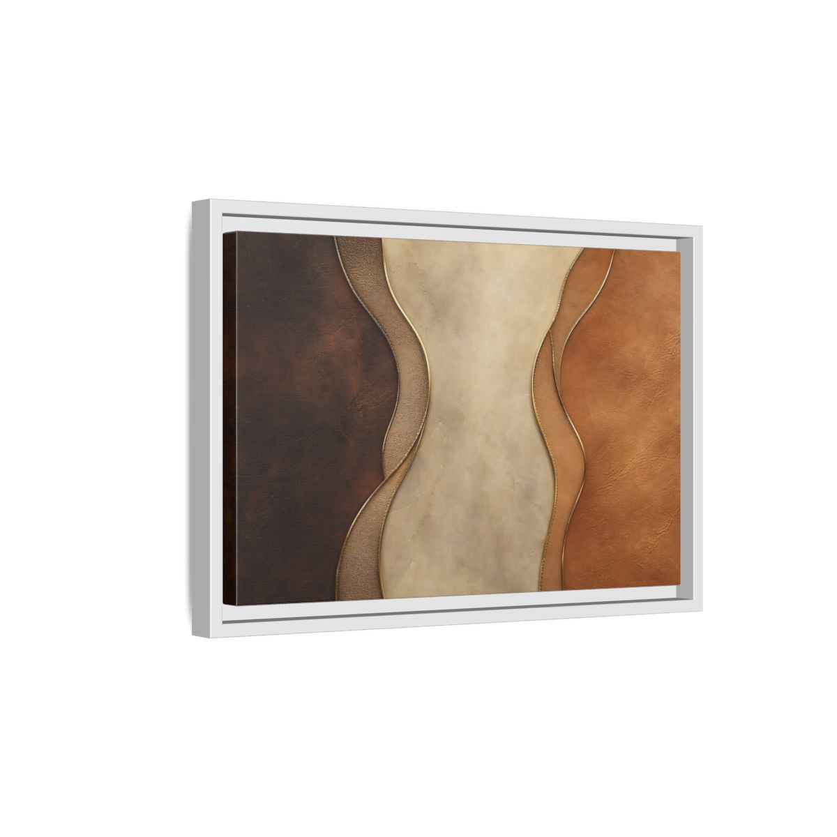 Side Mockup 4. Abstract Textured Layers Brown Beige Gold shown as stretched canvas wall art