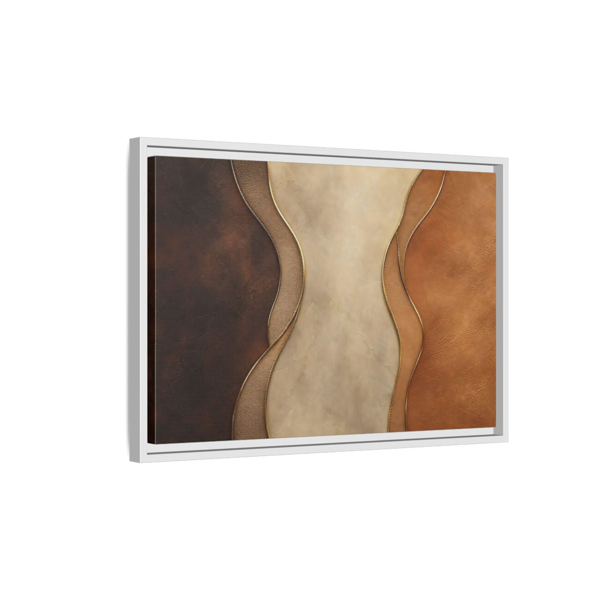 Side Mockup 1. Abstract Textured Layers Brown Beige Gold shown as stretched canvas wall art