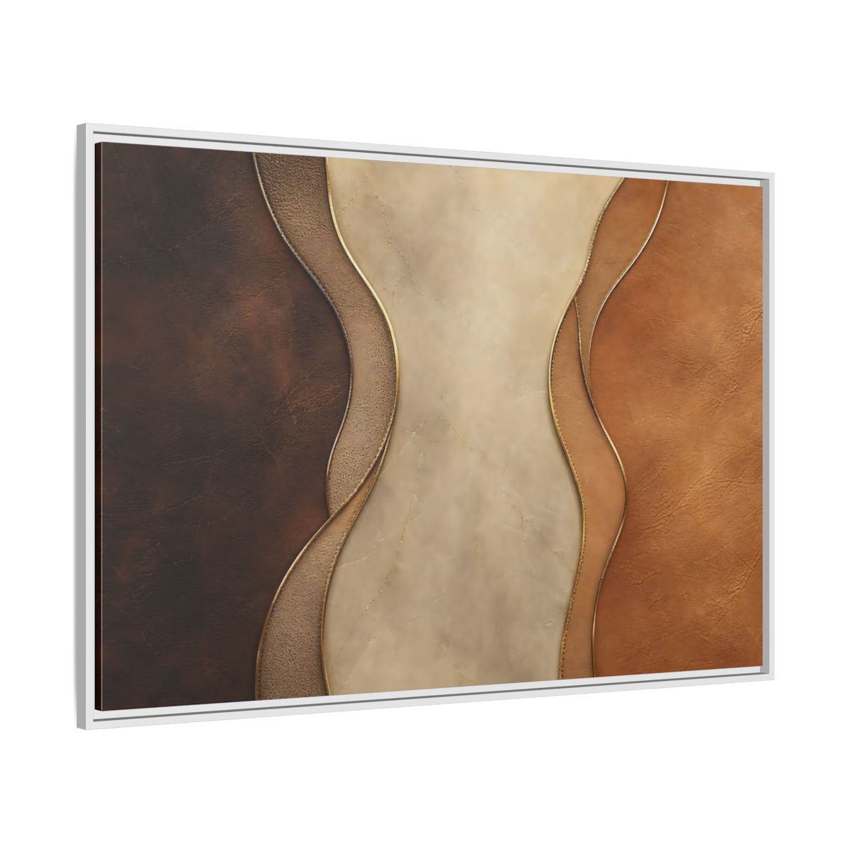 Side Mockup 7. Abstract Textured Layers Brown Beige Gold shown as stretched canvas wall art