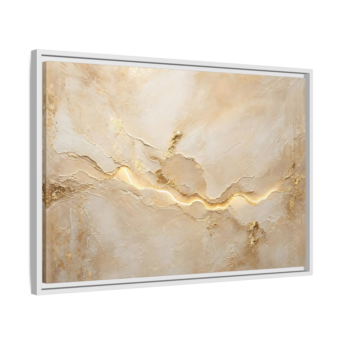 Side Mockup 10. Abstract Textured Surface Gold And Beige Abstract shown as stretched canvas wall art