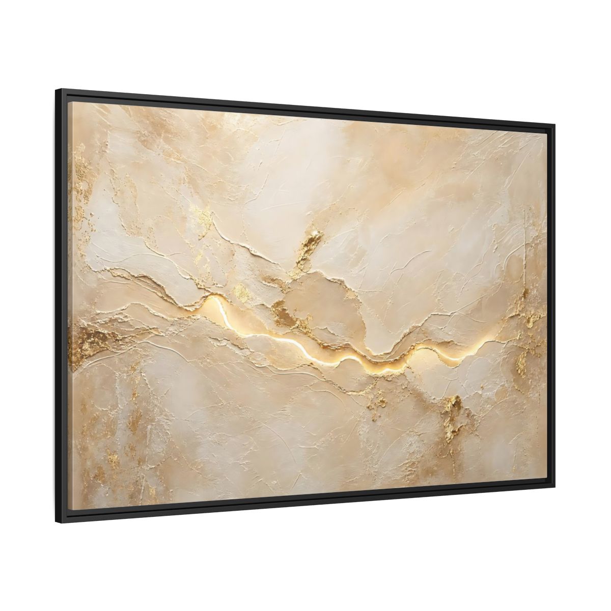 Side Mockup 12. Abstract Textured Surface Gold And Beige Abstract shown as stretched canvas wall art
