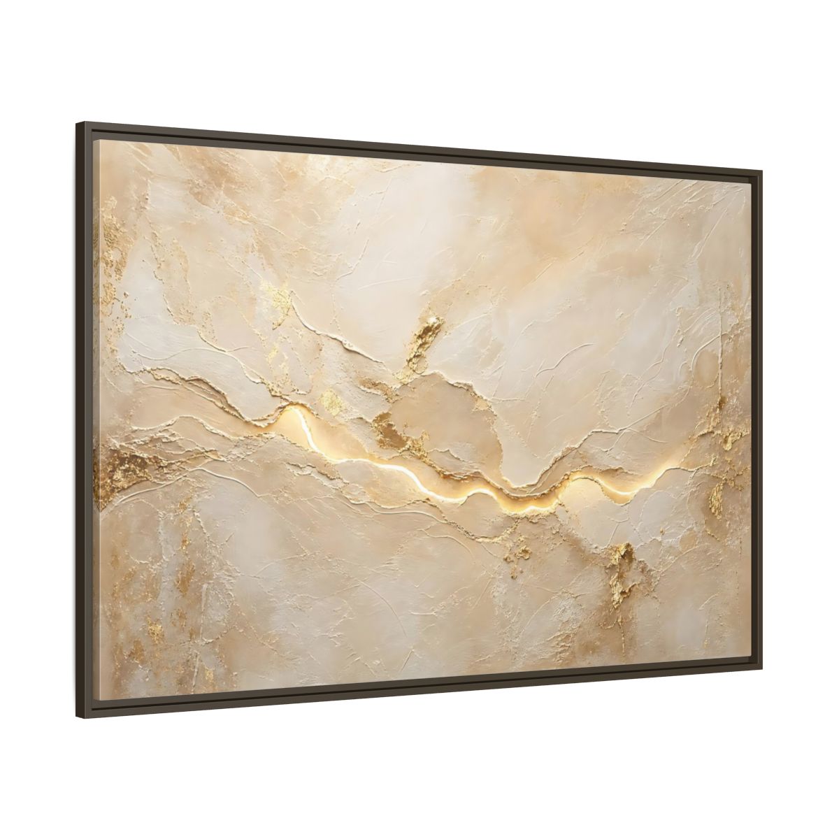 Side Mockup 8. Abstract Textured Surface Gold And Beige Abstract shown as stretched canvas wall art