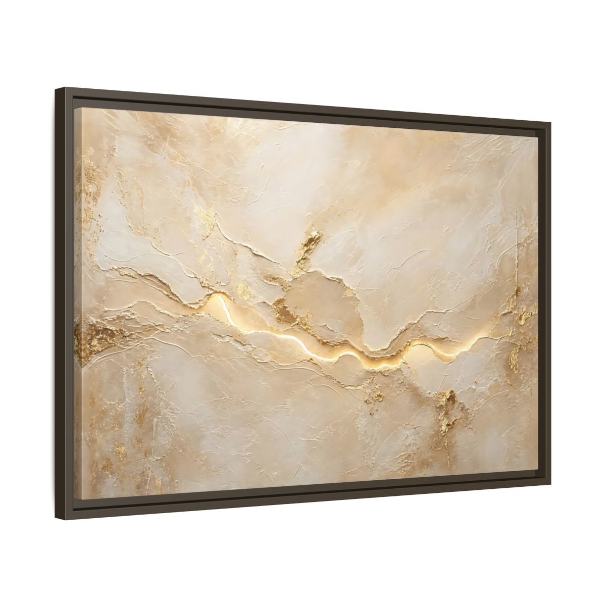 Side Mockup 11. Abstract Textured Surface Gold And Beige Abstract shown as stretched canvas wall art