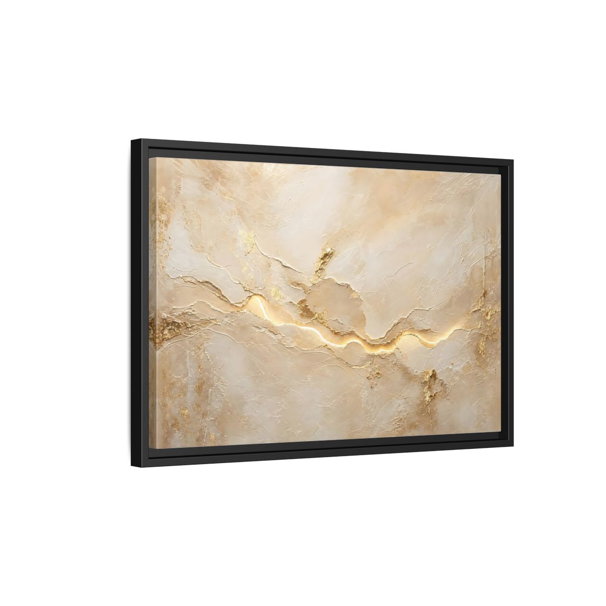 Side Mockup 3. Abstract Textured Surface Gold And Beige Abstract shown as stretched canvas wall art