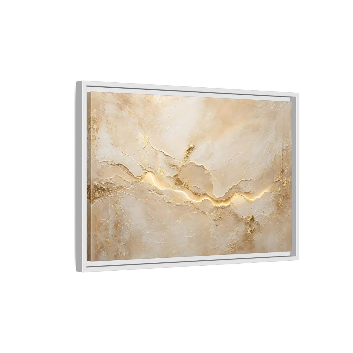 Side Mockup 1. Abstract Textured Surface Gold And Beige Abstract shown as stretched canvas wall art
