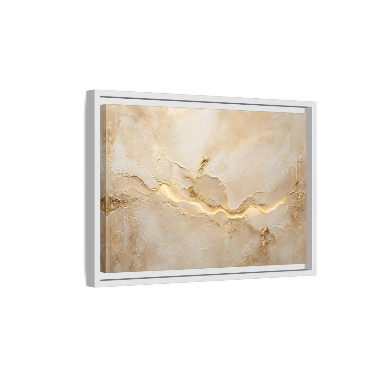 Side Mockup 4. Abstract Textured Surface Gold And Beige Abstract shown as stretched canvas wall art