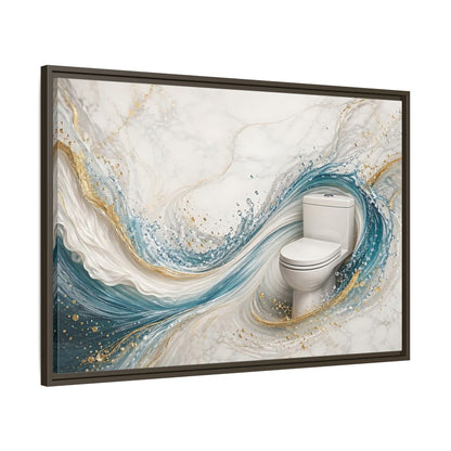 Main Mockup. Abstract Toilet Teal Gold Marble Art shown as stretched canvas wall art
