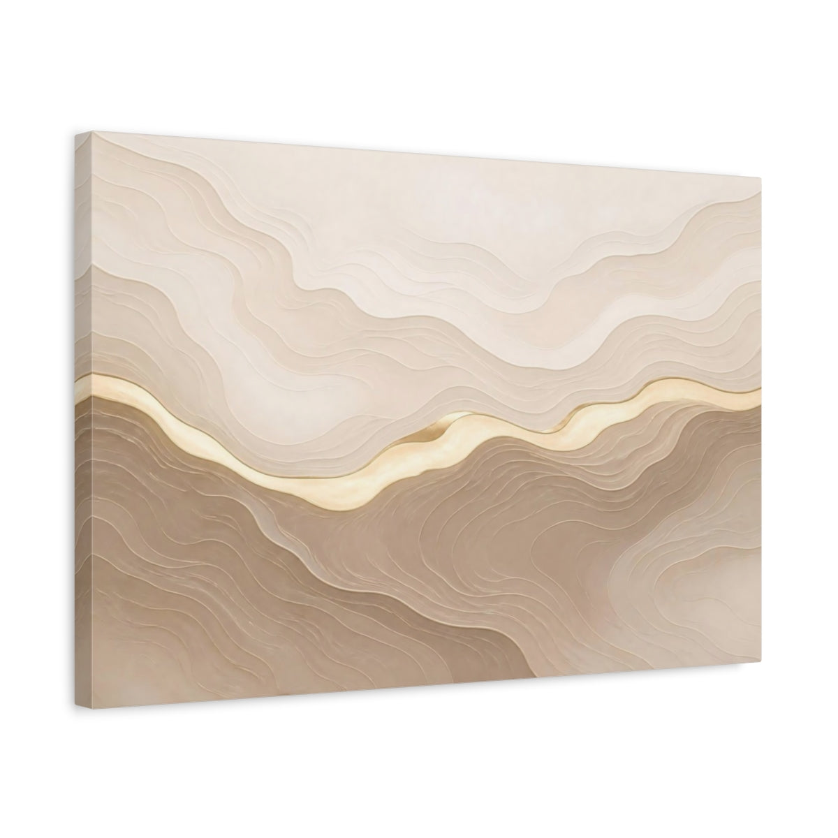 Side Mockup 3. Abstract Topographic Gold Wave shown as canvas print
