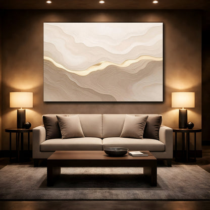 Mockup 2. Abstract Topographic Gold Wave shown as canvas print