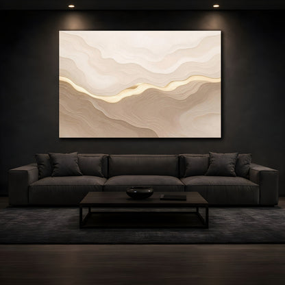 Mockup 3. Abstract Topographic Gold Wave shown as canvas print