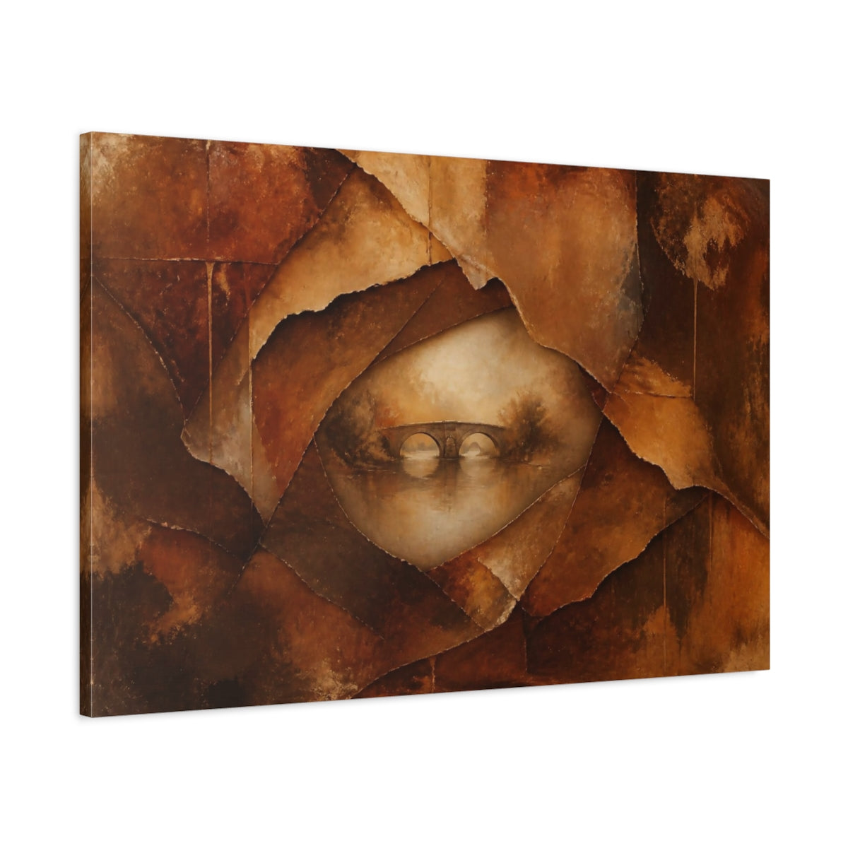 Main Mockup. Abstract Torn Layers Bridge shown as canvas print
