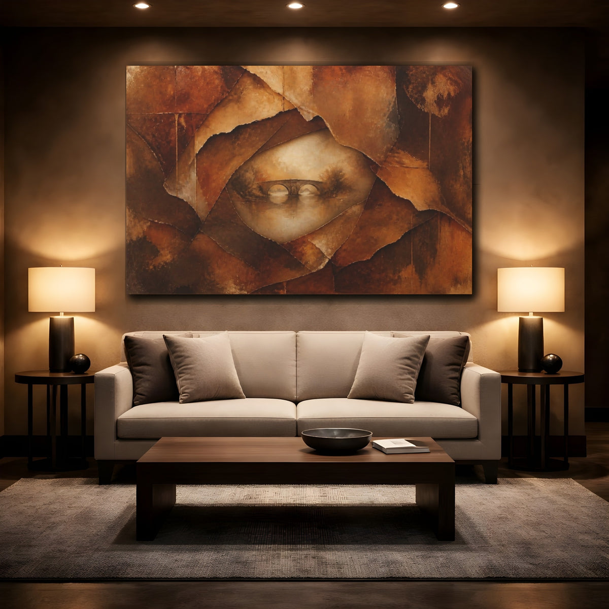 Mockup 2. Abstract Torn Layers Bridge shown as canvas print