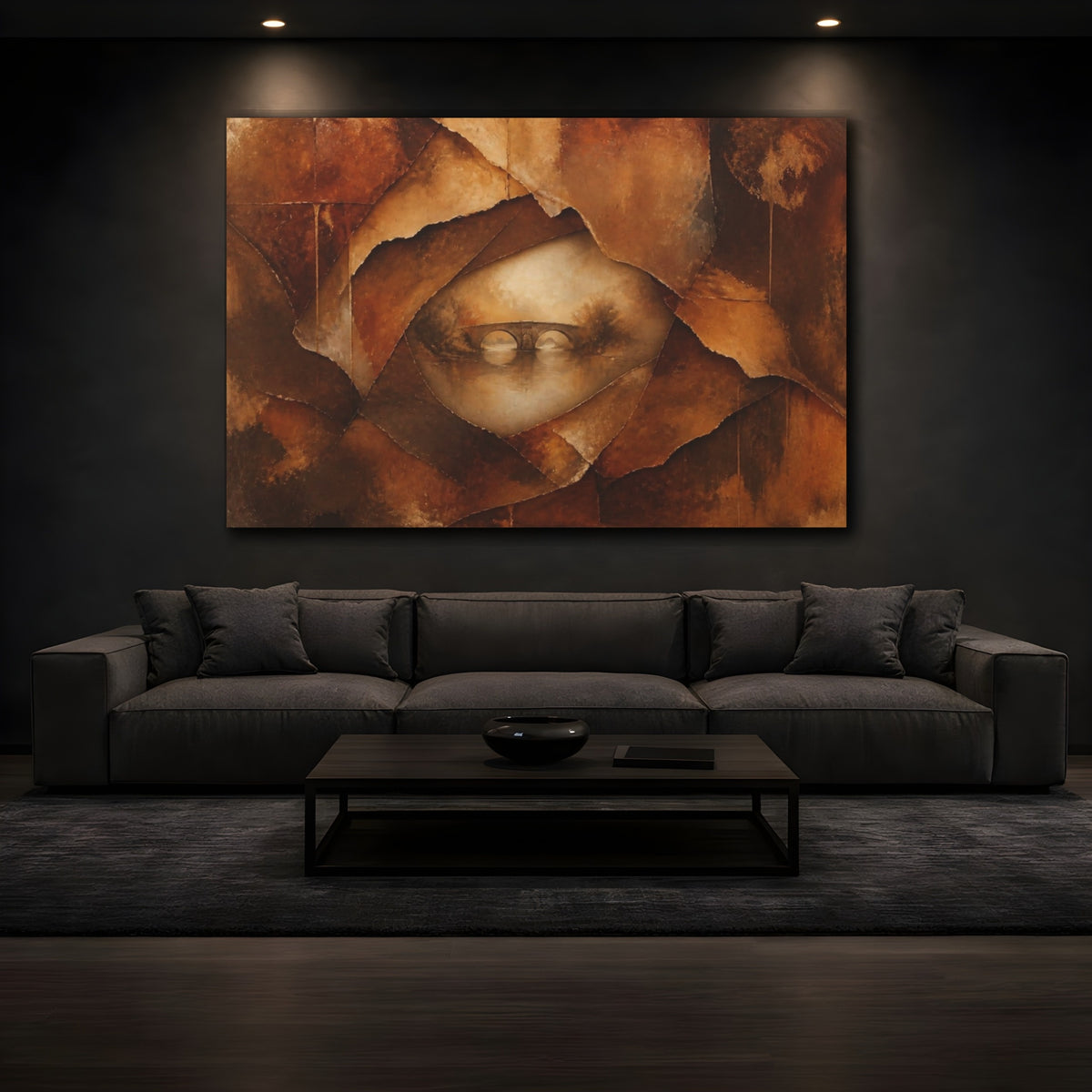 Mockup 3. Abstract Torn Layers Bridge shown as canvas print