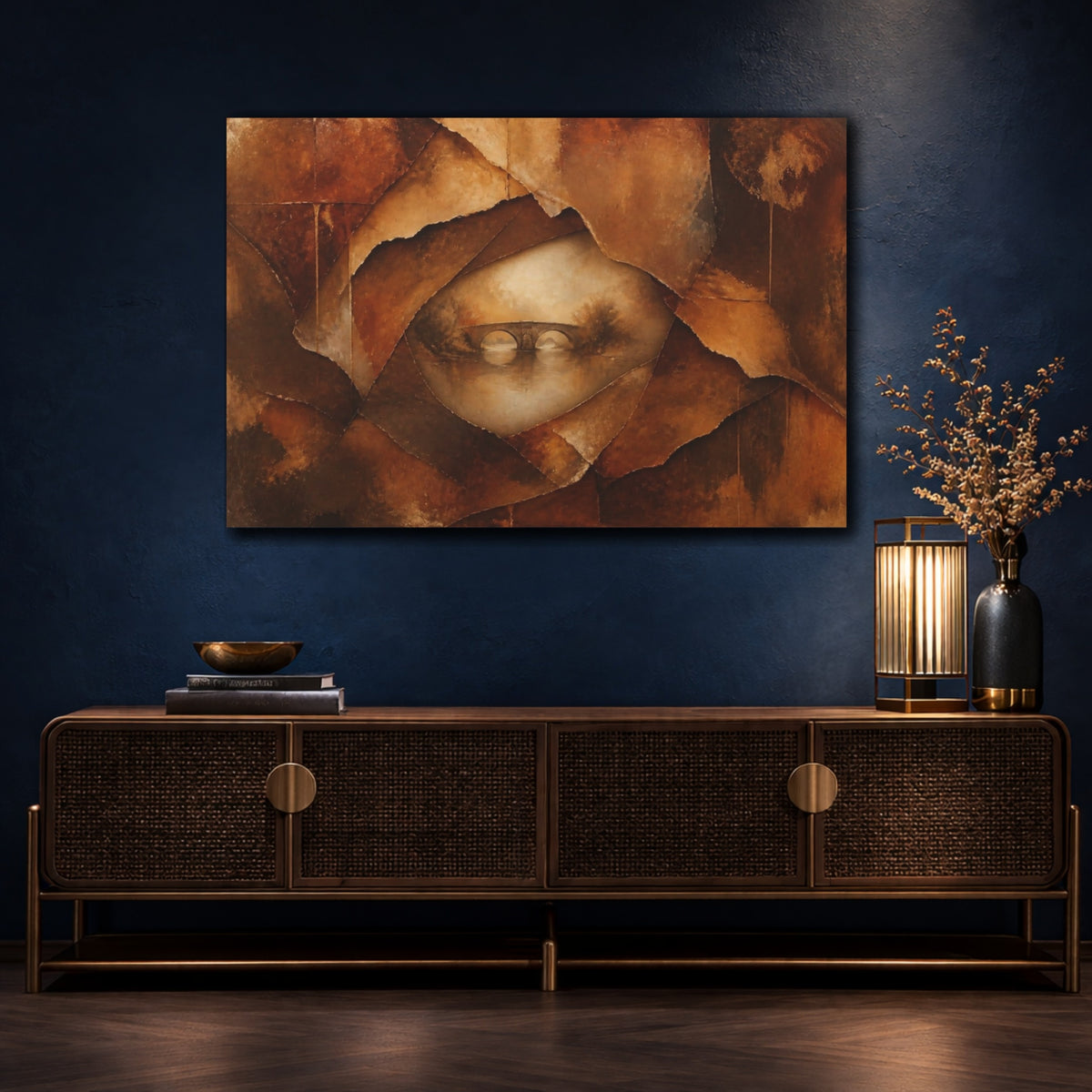 Mockup 4. Abstract Torn Layers Bridge shown as canvas print