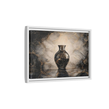 Side Mockup 4. Abstract Vase Black Gold Marble shown as stretched canvas wall art