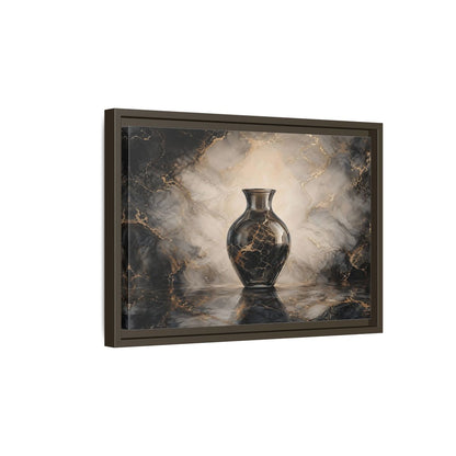 Side Mockup 5. Abstract Vase Black Gold Marble shown as stretched canvas wall art