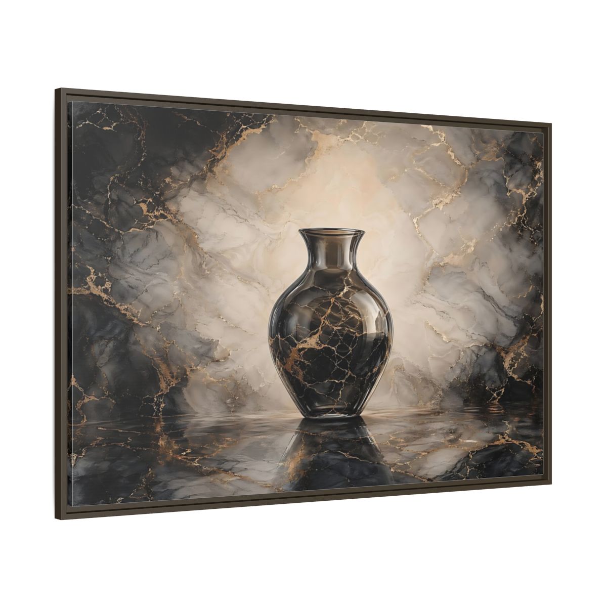 Side Mockup 8. Abstract Vase Black Gold Marble shown as stretched canvas wall art