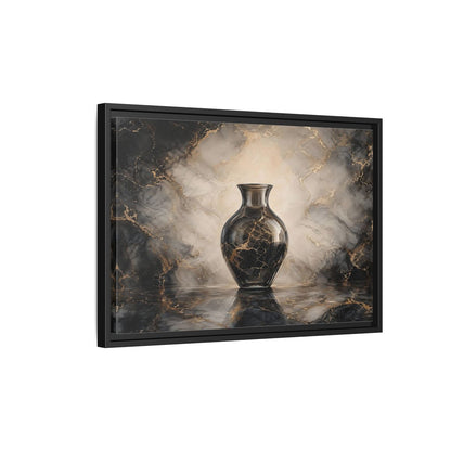 Side Mockup 3. Abstract Vase Black Gold Marble shown as stretched canvas wall art