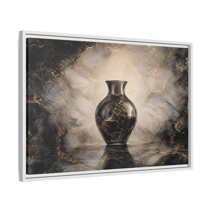 Side Mockup 10. Abstract Vase Black Gold Marble shown as stretched canvas wall art