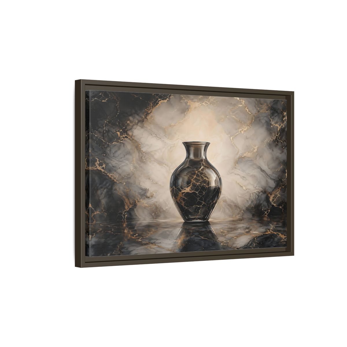 Side Mockup 2. Abstract Vase Black Gold Marble shown as stretched canvas wall art